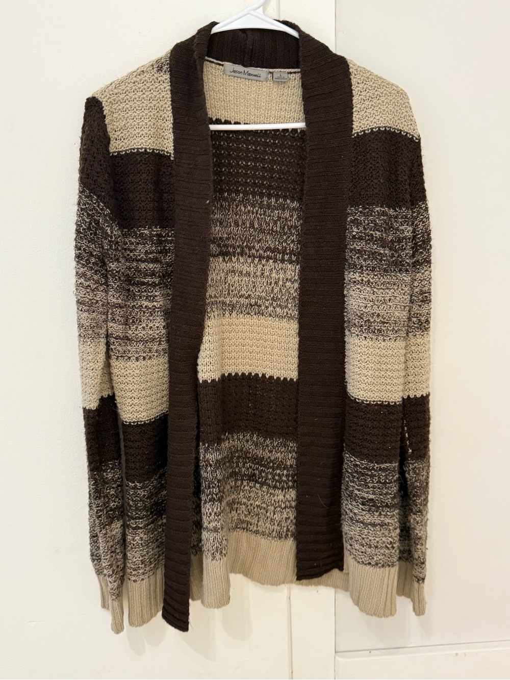Jason Maxwell Women’s Brown and Cream Striped Crewneck Cardigan